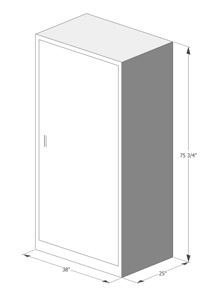 Blueprint of Luxer One Oversized Package Locker measurements: 38"x 25"x 75 3/4"
